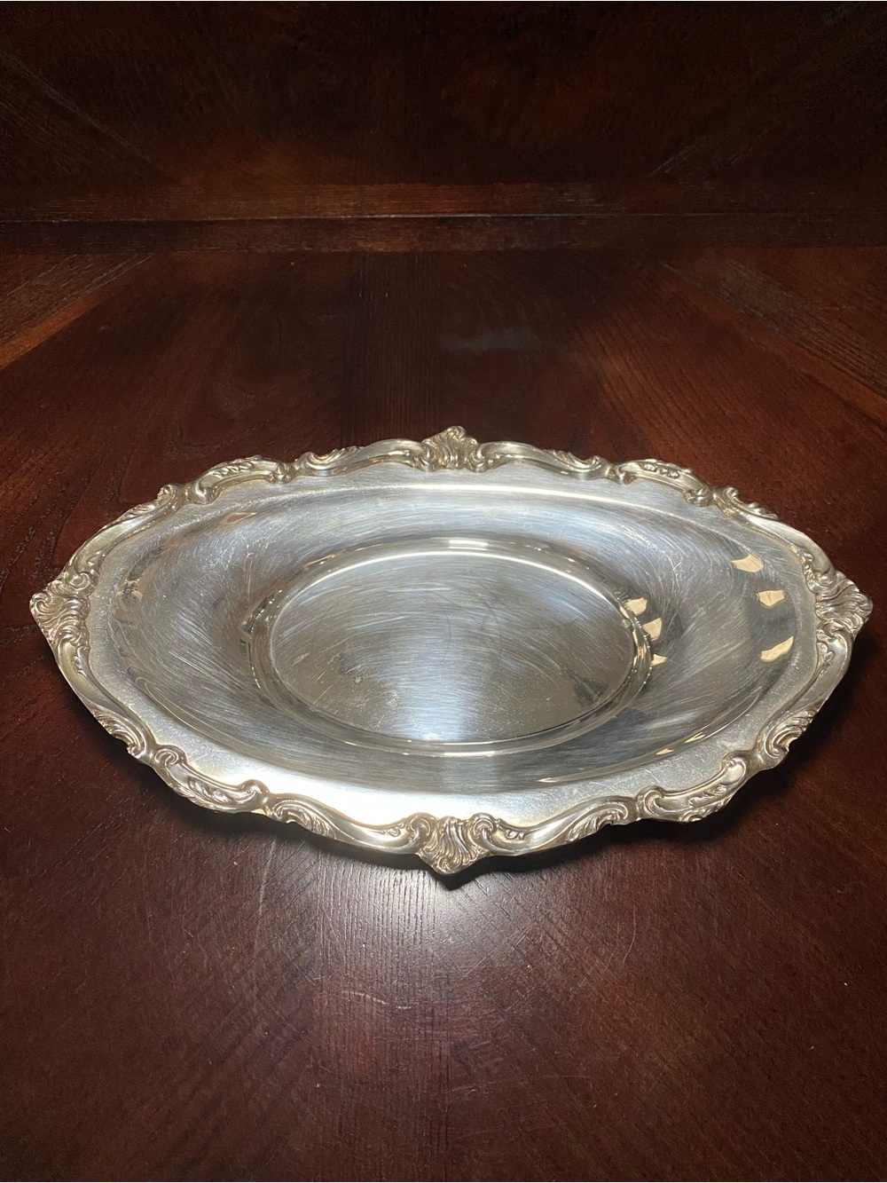 Silver Plated Ornate Decorative Serving Oval dish for bread and small items.